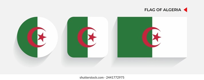 Algeria Flags arranged in round, square and rectangular shapes