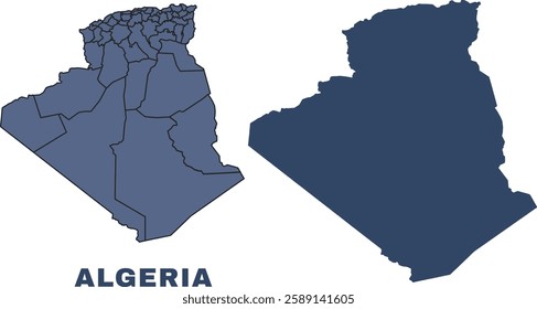 Algeria flat and outline vector map set