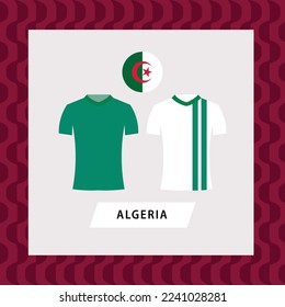 Ilustración plana del uniforme de la selección nacional de fútbol de Argelia. Selección de fútbol del norte de África.