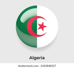 Algerien glänzt nationale Flaggenblase rund Form Symbol Vektorgrafik Glas