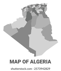 Algeria Greyscale political map simple flat illustration