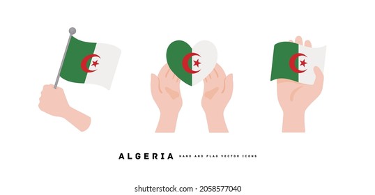 [Algeria] Hand and national flag icon vector illustration