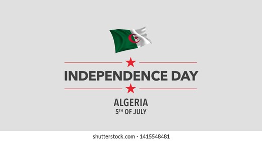 Algeria happy independence day greeting card, banner, vector illustration. Algerian holiday 5th of July design element with waving flag as a symbol of independence  svg
