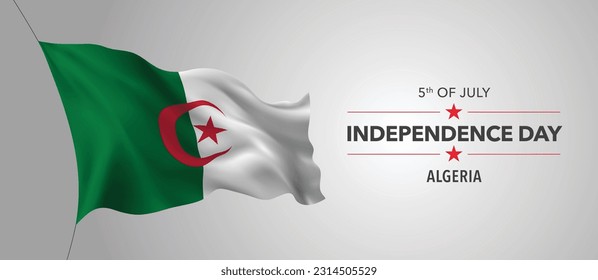 Algeria happy independence day greeting card, banner with template text vector illustration. Algerian memorial holiday 5th of July design element with 3D flag with stripes