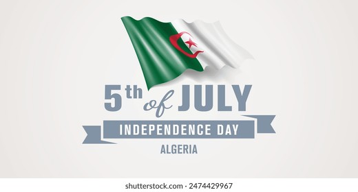 Algeria happy independence day greeting card, banner vector illustration. Algerian national holiday 5th of July design element with realistic flag