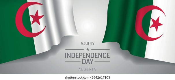 Algeria happy independence day greeting card, banner with template text vector illustration. Algerian memorial holiday 5th of July design element with 3D flag with stripes
