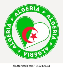 Algeria heart flag badge. From Algeria with love logo. Support the country flag stamp. Vector illustration.