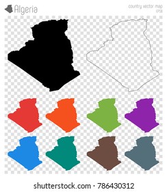 Algeria high detailed map. Country silhouette icon. Isolated Algeria black map outline. Vector illustration.