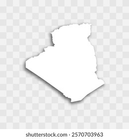 Algeria high detailed vector representation of country silhouette. White color on transparent background with dropped shadow. For educational, decorative, or informational use.