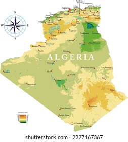 Mapa físico altamente detallado de Argelia