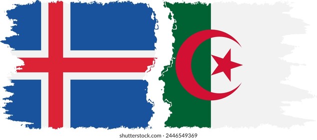 Algeria and Iceland grunge flags connection, vector