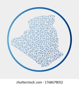 Algerien Ikone. Netzwerkkarte des Landes. Rundalgerien Schild mit Farbverlauf-Ring. Technologie, Internet, Netzwerk, Telekommunikationskonzept. Vektorgrafik.
