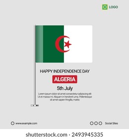 Algeria Independence Day Social Media Banner, Editable Vector Design with Flag