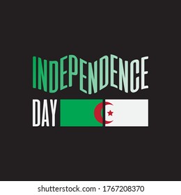 Algeria independence day text template with waving flag typography design for social media post.