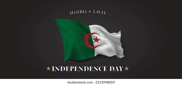 Algeria independence day vector banner, greeting card. Algerian wavy flag in 5th of July patriotic holiday horizontal design with realistic flag svg