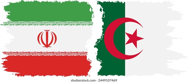 Algeria and Iran grunge flags connection, vector