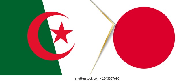 Algeria and Japan flags, two vector flags symbol of relationship or confrontation.