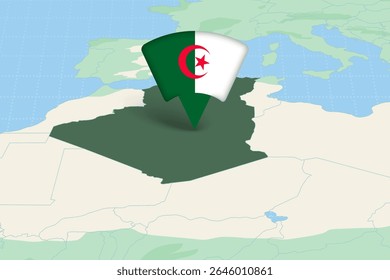 Algeria Location Highlighted on African Map with Flag Icon. Detailed Vector Design.