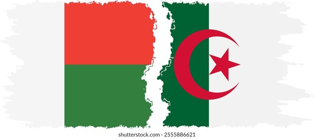 Algeria and Madagascar grunge flags connection, vector