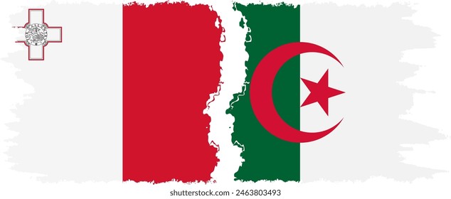 Algeria and Malta grunge flags connection, vector