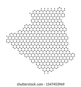 Algeria map from abstract futuristic hexagonal shapes, lines, points black, form of honeycomb or molecular structure. Vector illustration.