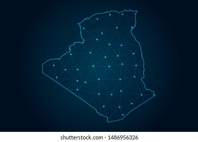 algeria map with Abstract mash line and point scales on Dark background . design polygon sphere .  Wire frame 3D mesh polygonal network line . Vector illustration eps 10.
