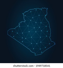 Algeria Map Abstract mash line and point scales on dark background. Wire Frame 3D mesh polygonal network line.