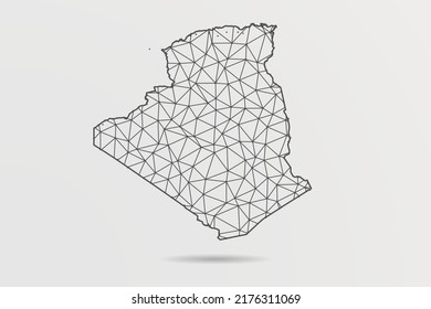 Mapa de Argelia - Resumen de la línea de purga y las escalas de puntos sobre fondo blanco con el Mapa Mundial. Malla 3D del marco de cables línea de red poligonal, esfera de diseño, punto y estructura - Ilustración vectorial eps 10
