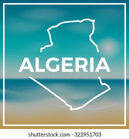 Algeria map against the backdrop of beach and tropical sea with bright sun. EPS10 vector