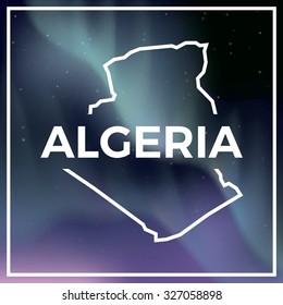 Algeria map against the backdrop of polar lights on the starry sky. Aurora borealis abstract vector background. EPS10 contains transparency, mesh gradients used.
