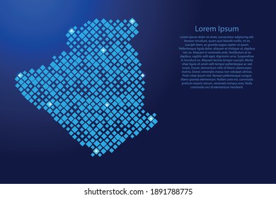 Algeria map from blue pattern rhombuses of different sizes and glowing space stars grid. Vector illustration.