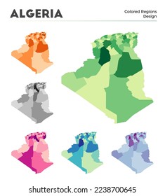 Algeria map collection. Borders of Algeria for your infographic. Colored country regions. Vector illustration.