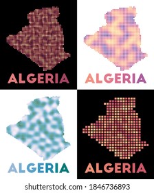 Algeria map. Collection of maps of Algeria in dotted style. Borders of the country filled with rectangles for your design. Vector illustration.