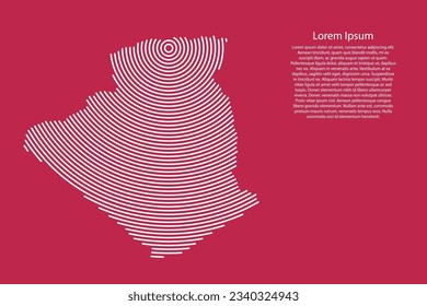 Algeria map country from white futuristic concentric circles on red viva magenta background