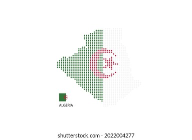 Algeria map design by color of Algeria flag in circle shape, White background with Algeria flag.