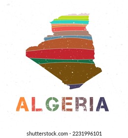 Algeria map design. Shape of the country with beautiful geometric waves and grunge texture. Awesome vector illustration.
