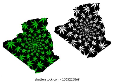 Algeria - map is designed cannabis leaf green and black, Peoples Democratic Republic of Algeria map made of marijuana (marihuana,THC) foliage,