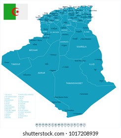 Algeria map and flag - High Detailed Vector Illustration