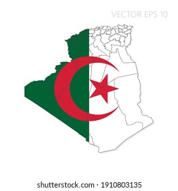 Algeria map with flag and shadow isolated on white background. Vector illustration EPS10.