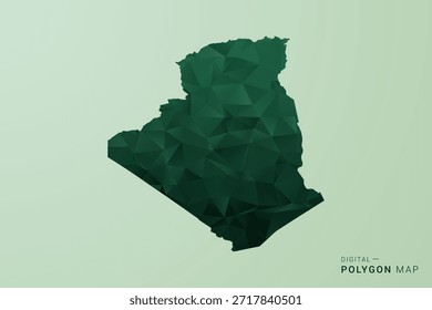 Mapa da Argélia - Ilustração de vetor estilo polígono verde, baixo projeto geométrico poly com Silhueta limpa no fundo verde macio.