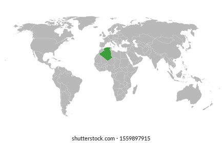 Algeria map highlighted in world map with green color vector background
