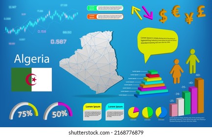 algeria map info graphics - charts, symbols, elements and icons collection. Detailed algeria map with High quality business infographic elements.