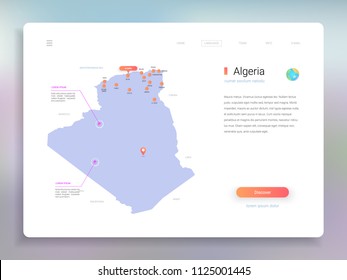 Algeria map infographics vector template with cities, capital Algiers and pointer marks.