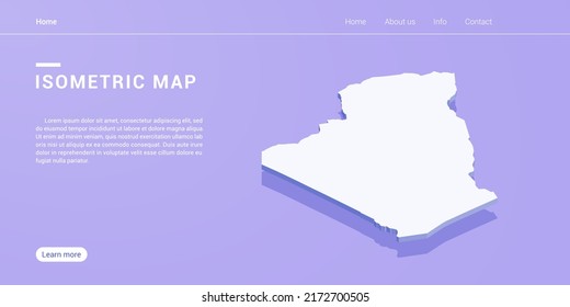 Algeria map of isometric purple vector illustration. Web banner layout template.