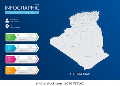 Algeria map with location pointer marks. High detailed country map with division, cities and capital infographic template. Vector illustration EPS10