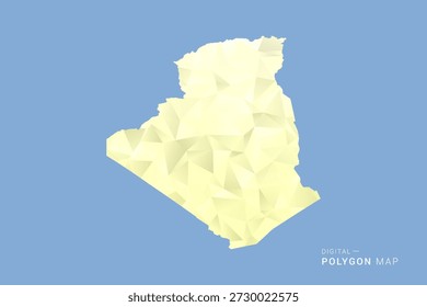 Algeria Map in low poly polygon vector style, geometric shape illustration with soft yellow tones on blue background, clean silhouette for infographic.