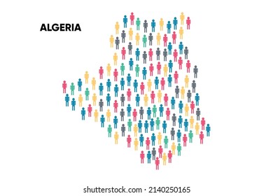 Algeria Map made by a group of people, Population. Globalization. People from different countries