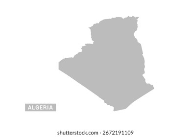 Mapa da Argélia - Ilustração Mínima de Vetor Plano em Preto e Cinza, Isolado no Fundo Branco, Ideal para Infográficos, Uso Educacional, Relatórios e Apresentações.