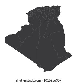 Algeria map on white background vector, Algeria Map Outline Shape Black on White Vector Illustration, High detailed black illustration map -Algeria.