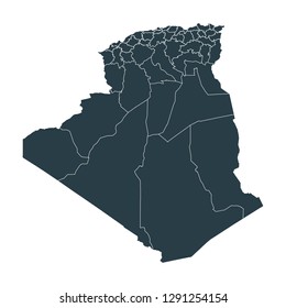 Algeria map on white background vector, Algeria Map Outline Shape Gray on White Vector Illustration, High detailed Gray illustration map Algeria.
